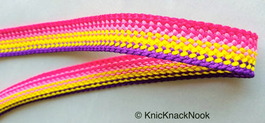 Pink, Yellow And Purple Thread Lace Trim, Basket Weave